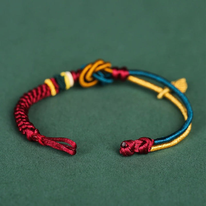 Braccialetto di corda della fortuna con nodo foglia mandala tibetano fatto a mano con Buddha Stones