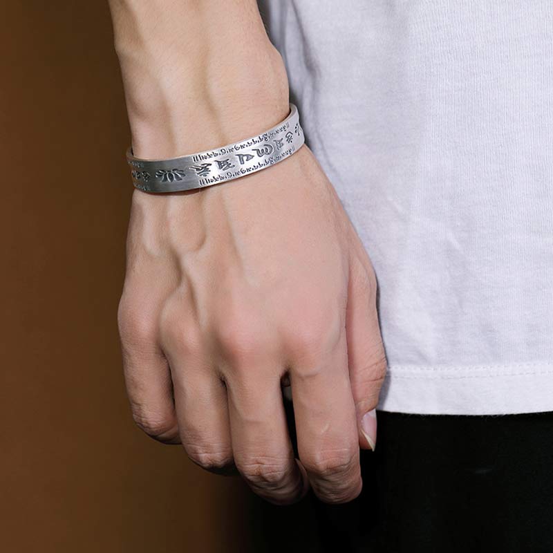 Buddha Stones 999 Sterling Silver Om Mani Padme Hum Lotus Wisdom Bracciale Bangle