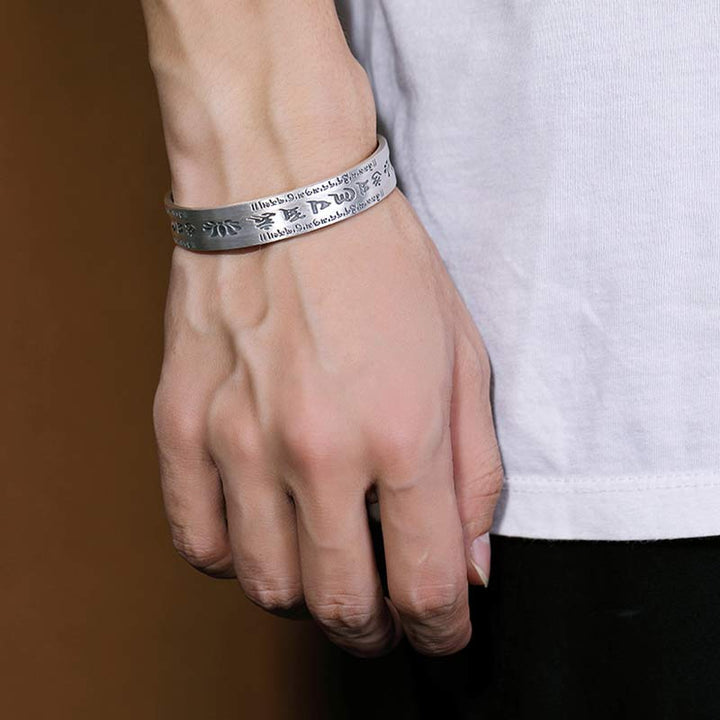 Buddha Stones 999 Sterling Silver Om Mani Padme Hum Lotus Wisdom Bracciale Bangle