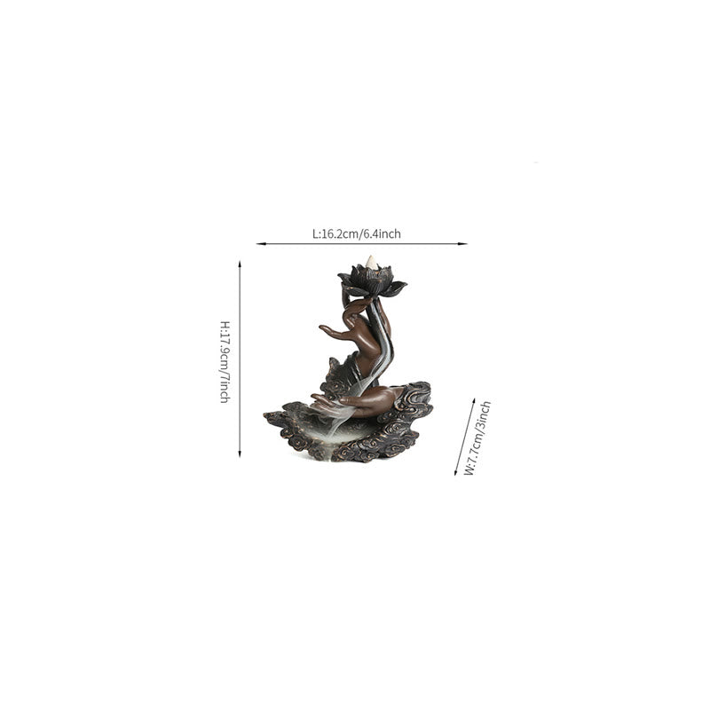 Buddha Stones Loto Mano di Buddha Nuvole di Buon Auspicio Modello Meditazione Resina Bruciatore di Incenso a Riflusso