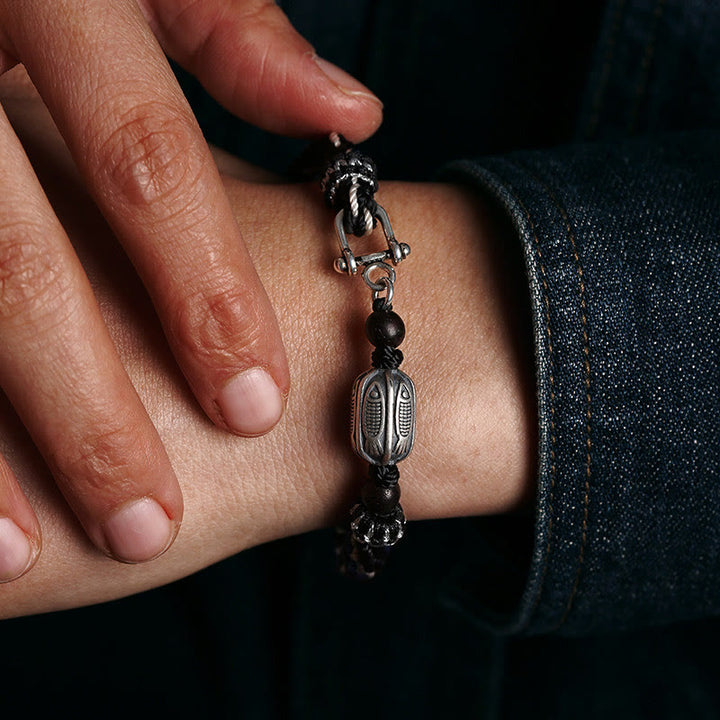 Braccialetto con treccia a nodo con pesce koi in argento sterling 925 Buddha Stones Wealth Reincarnation