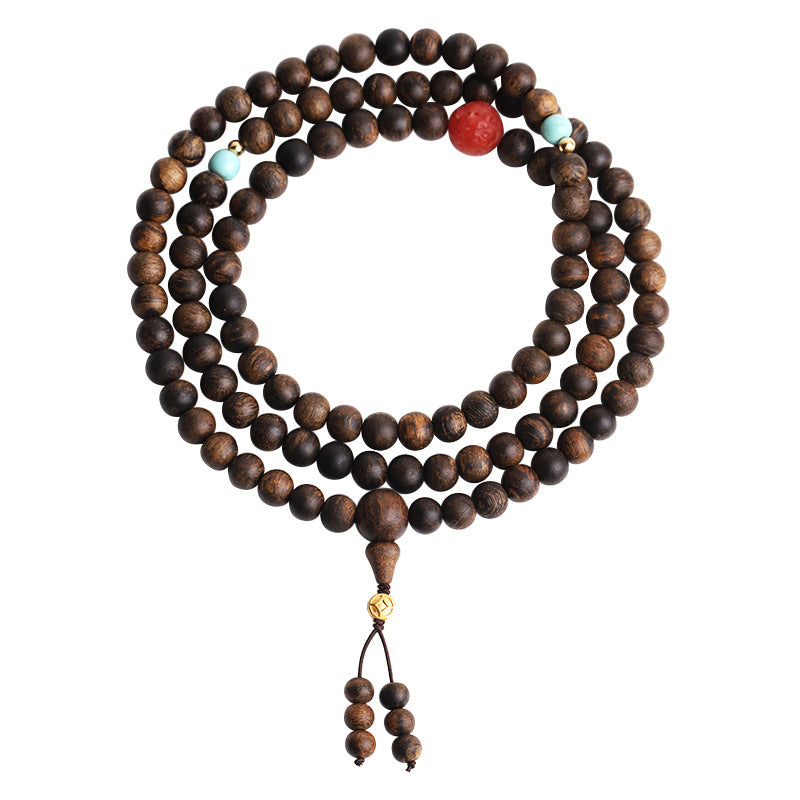 Buddha Stones 108 Mala Beads Agarwood Agata rossa Turchese Braccialetto di meditazione della pace