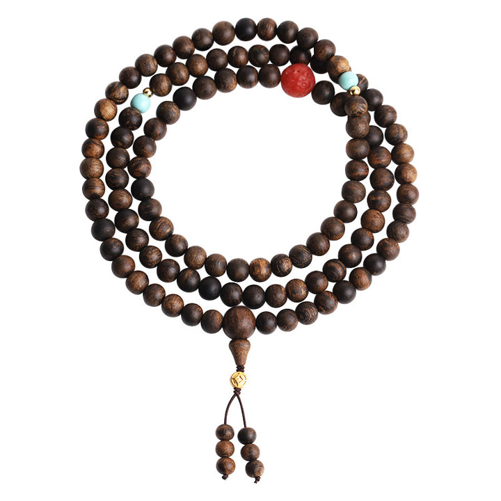Buddha Stones 108 Mala Beads Agarwood Agata rossa Turchese Braccialetto di meditazione della pace