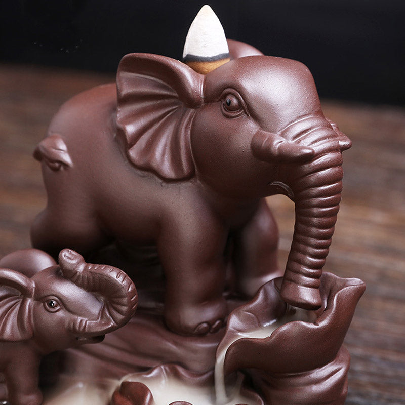 Decorazione per bruciatore di incenso con protezione per fontana di fumo a riflusso in argilla viola elefante tibetano