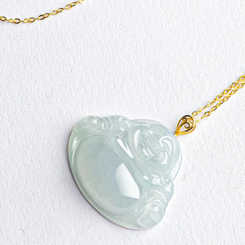 Collana con ciondolo Buddha ridente in giada naturale e oro 18 carati con abbondanza - image 6