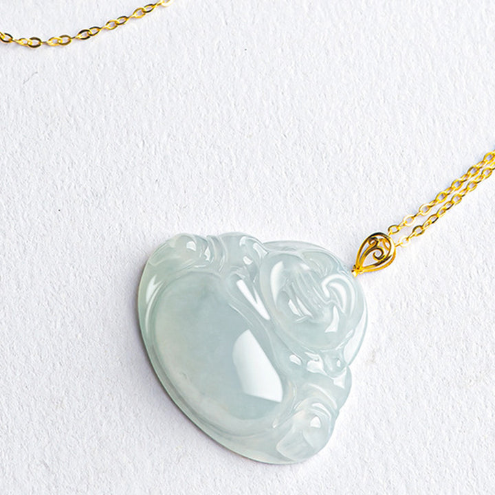 Collana con ciondolo Buddha ridente in giada naturale e oro 18 carati con abbondanza - image 6