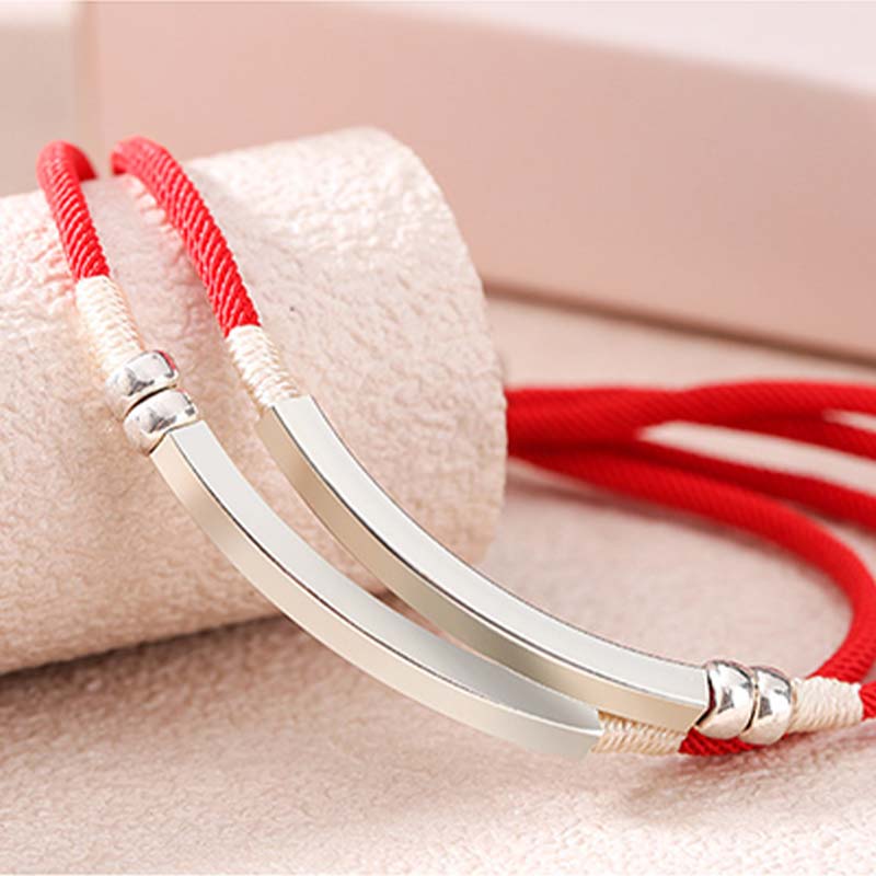 Braccialetto intrecciato a strati in corda rossa in argento sterling 925 Buddha Stones