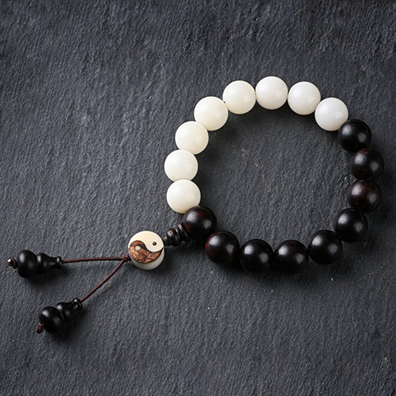 Buddha Stones Bracciale di protezione YinYang in ebano Decorazione