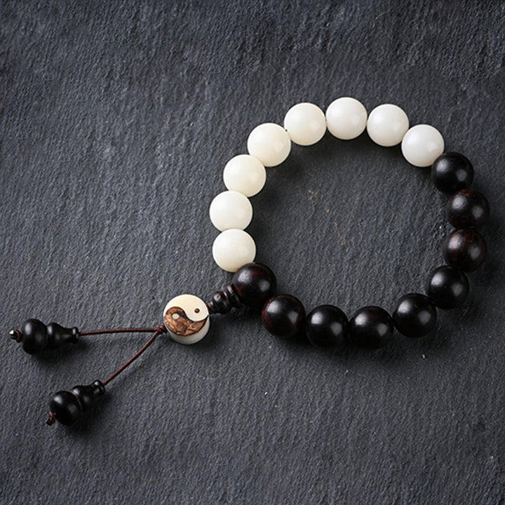 Buddha Stones Bracciale di protezione YinYang in ebano Decorazione
