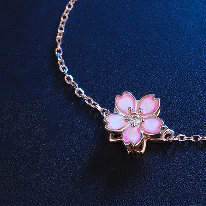 Bracciale a catena con benedizione in fiore di ciliegio in argento sterling 925 Buddha Stones, anello girevole