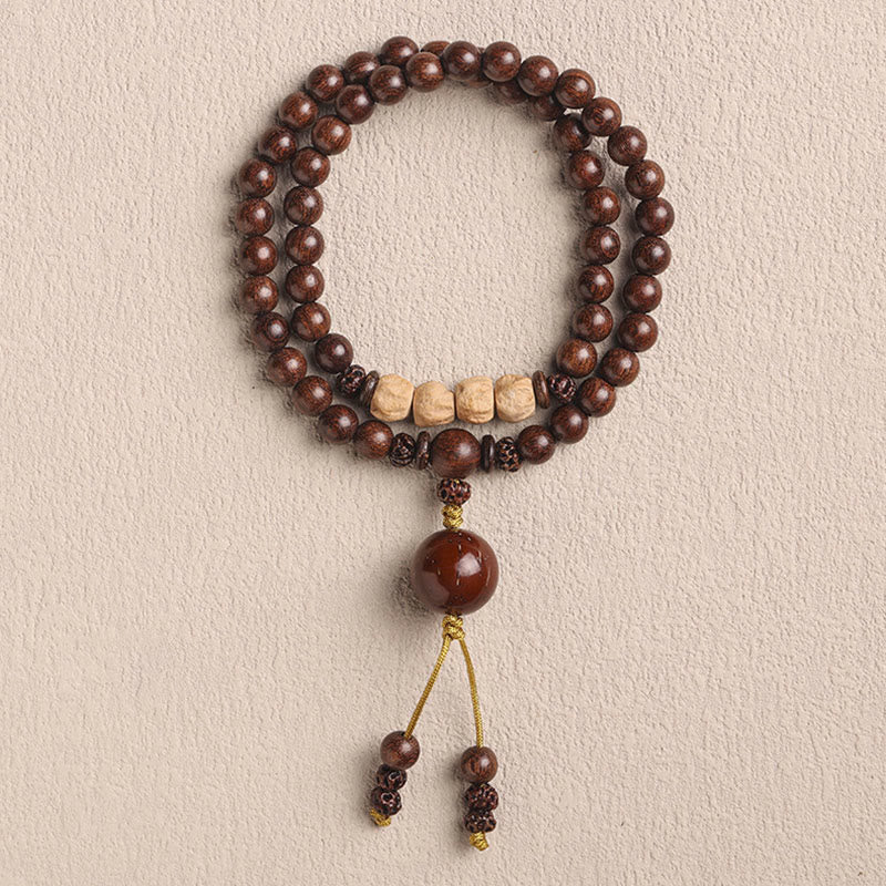 Braccialetto doppio giro Buddha Stones Sandalo Foglia piccola Sandalo rosso Bodhi Seme Purificazione