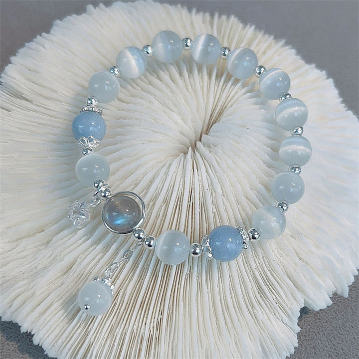 Braccialetto di supporto con ciondolo a forma di stella a forma di farfalla, pietra di luna e occhio di gatto Buddha Stones