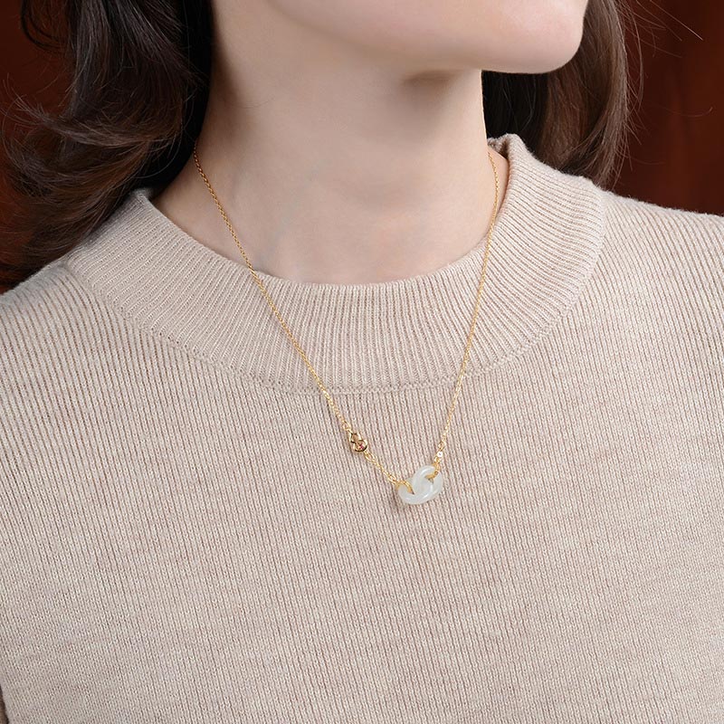 Collana con ciondolo a forma di catena con ciondolo rotondo in argento sterling 925 con Buddha Stones e giada fortunata e prospera - image 2