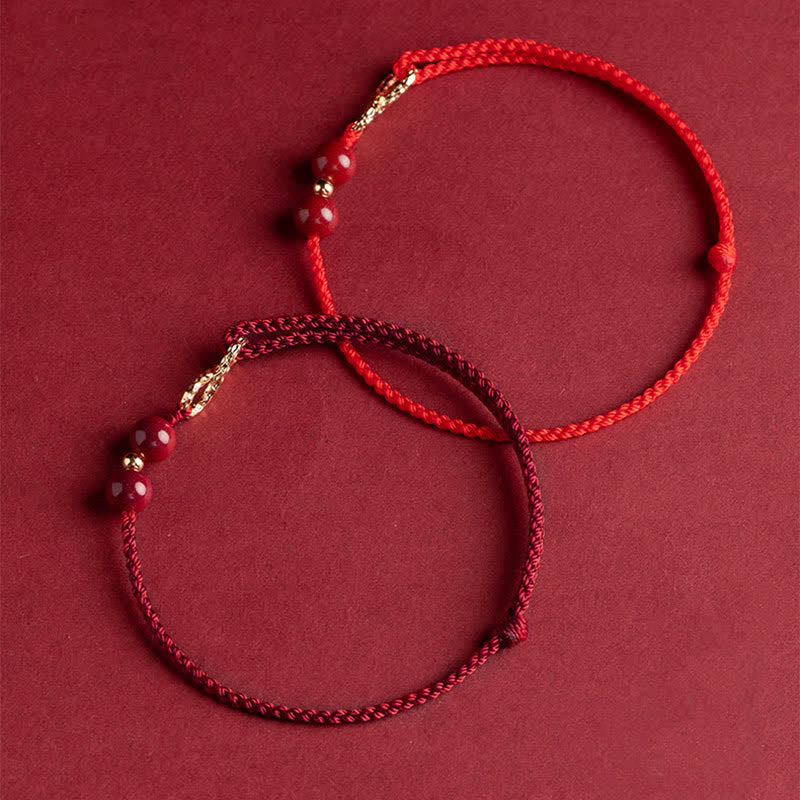 Buddha Stones Cinnabar Benedizione Rosso String 14K Oro Simbolo Infinito Bracciale Cavigliera