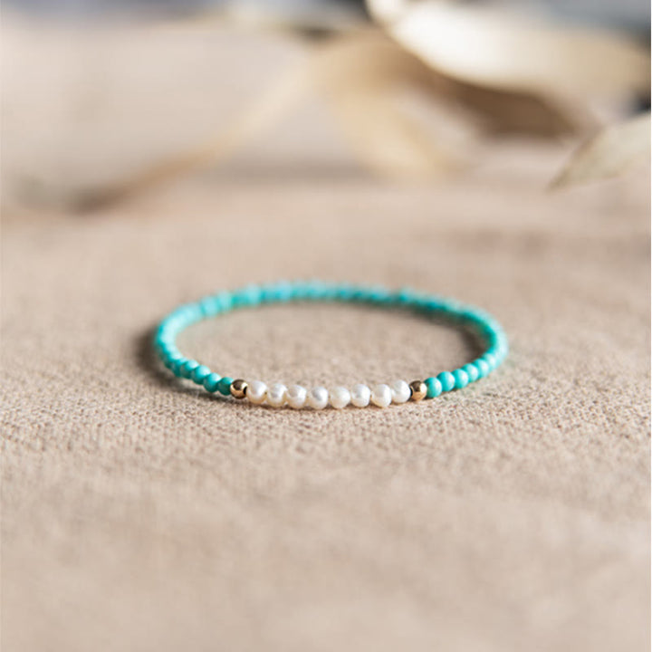 Braccialetto di perline di perle turchesi naturali in argento sterling 925 Buddha Stones