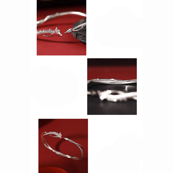 Bracciale rigido in metallo con design dell'anno del drago in argento sterling 925 Buddha Stones