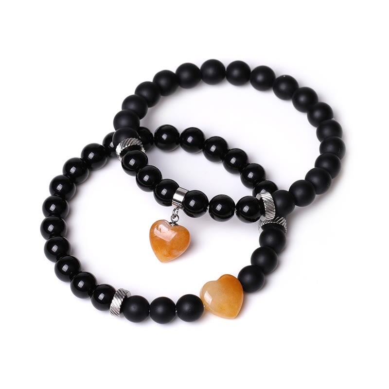 Buddha Stones 2 pezzi onice nero pietra di cristallo amore cuore protezione supporto coppia braccialetto