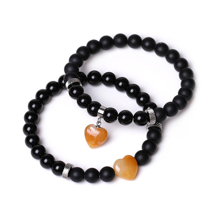 Buddha Stones 2 pezzi onice nero pietra di cristallo amore cuore protezione supporto coppia braccialetto