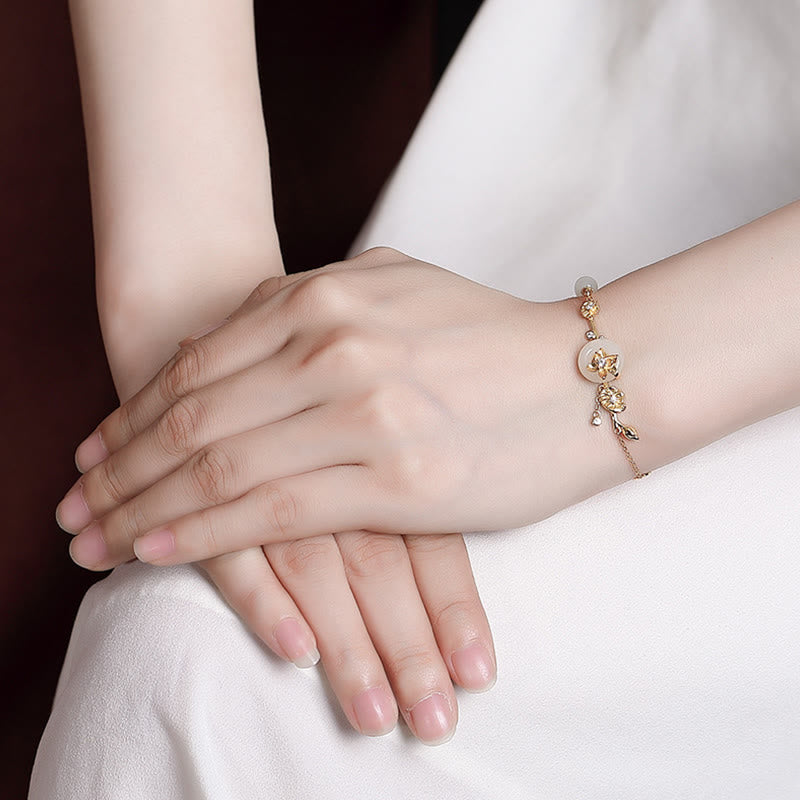 Bracciale con catena portafortuna in argento sterling 925 con fibbia della pace in giada Hetian Buddha Stones