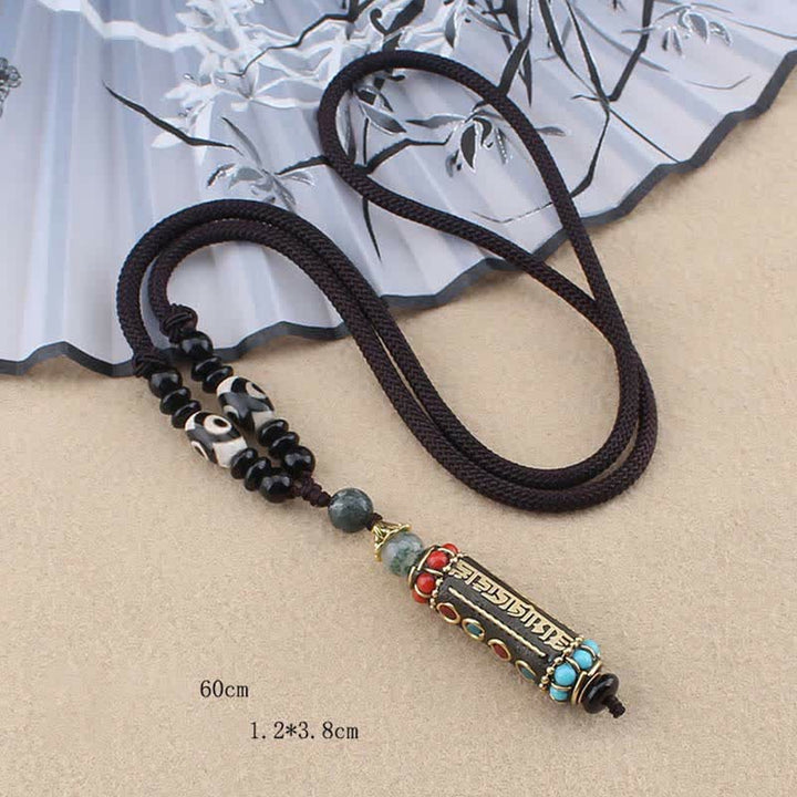 Ciondolo per collana in legno di wenge con Buddha Stones tibetano Om Mani Padme Hum Dzi - image 12