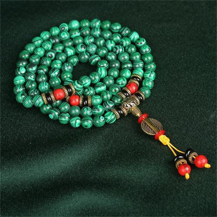 Buddha Stones Tibetano 108 Mala Malachite Perline Bracciale Collana