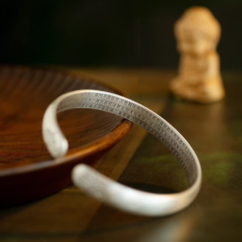 Braccialetto portafortuna guarigione fiore di loto Buddha Stones Heart Sutra in rame bianco
