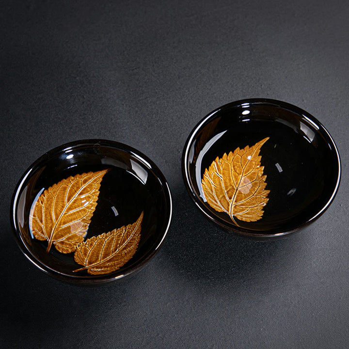 Buddha Stones Foglia d'acero dorata Tazza da tè cinese Jianzhan in ceramica Tazza da tè Tenmoku Kung Fu