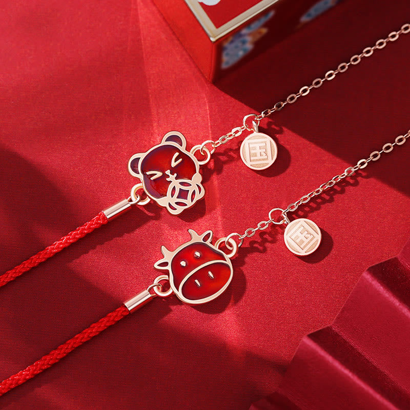 Bracciale con catena rossa in argento sterling 925 con Buddha Stones a forma di zodiaco cinese che cambia colore e protezione dalla fortuna - image 1