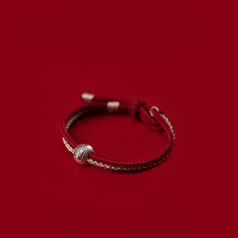 Braccialetto in corda con Buddha Stones in argento sterling 925 tibetano Zakiram, dea della ricchezza e della fortuna
