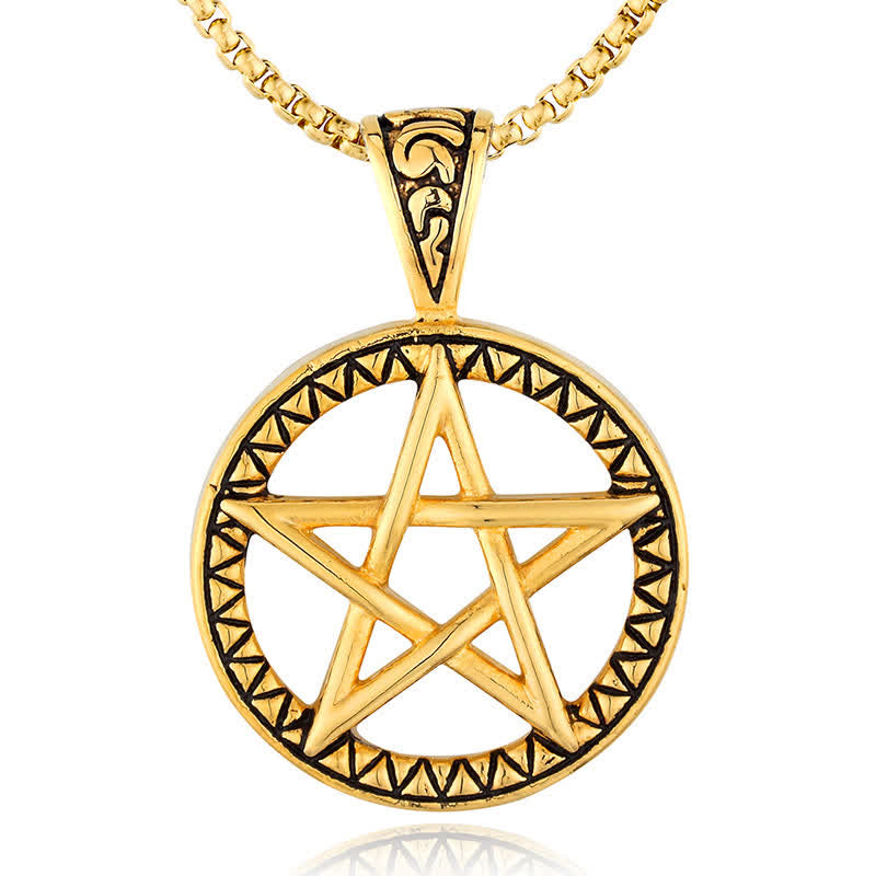 Collana con pendente in acciaio al titanio e pentagramma