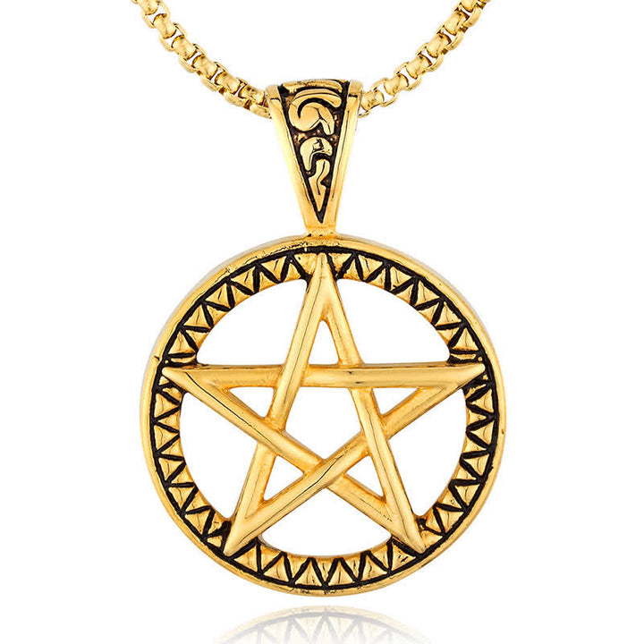 Collana con pendente in acciaio al titanio e pentagramma