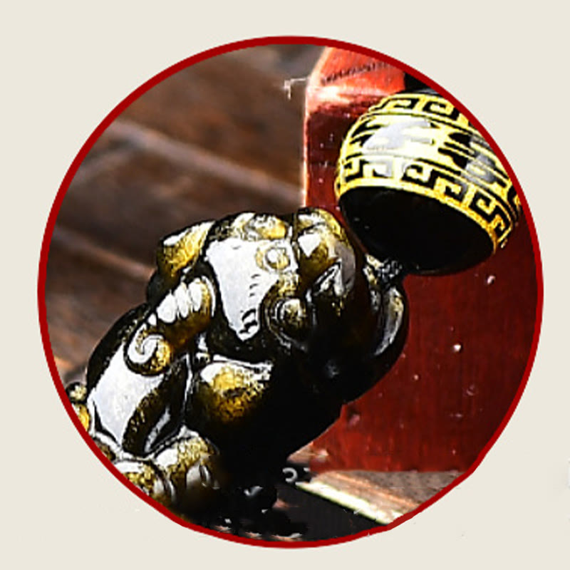 Bracciale intrecciato con Buddha Stones, lucentezza naturale dell'oro, ossidiana, PiXiu Om Mani Padme Hum, ricchezza