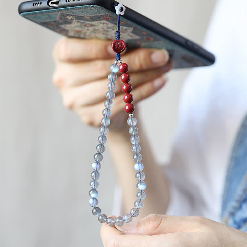 Decorazione per telefono calma e positiva in pietra di luna naturale cinabro - Pietra di luna e cinabro - image 0