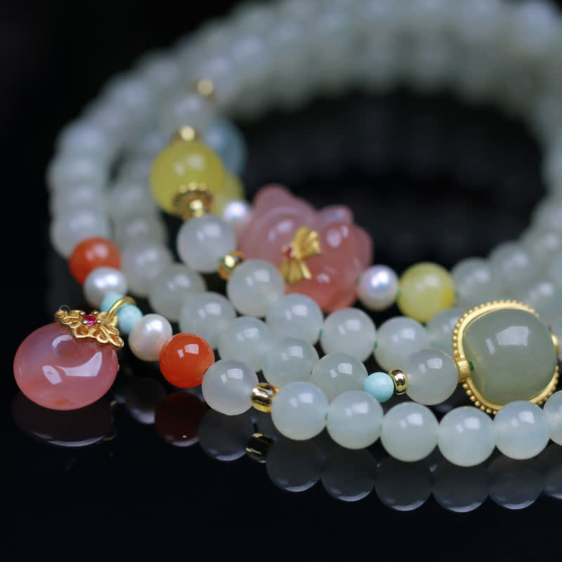 Braccialetto Buddha Stones Natural Hetian Jade Rosa Cristallo Pace Fibbia Felicità Abbondanza