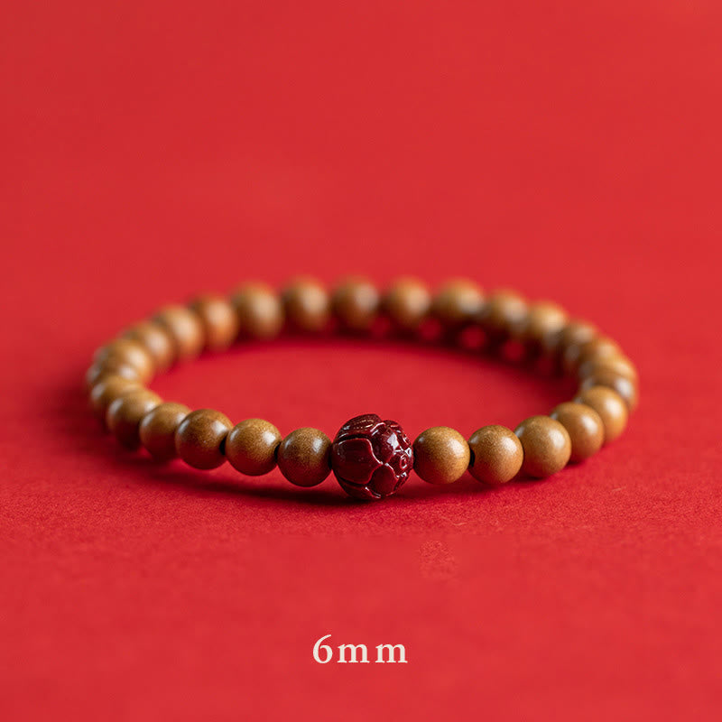 Braccialetto Buddha Stones Peach Wood Lotus Cinnabar Luck Wealth