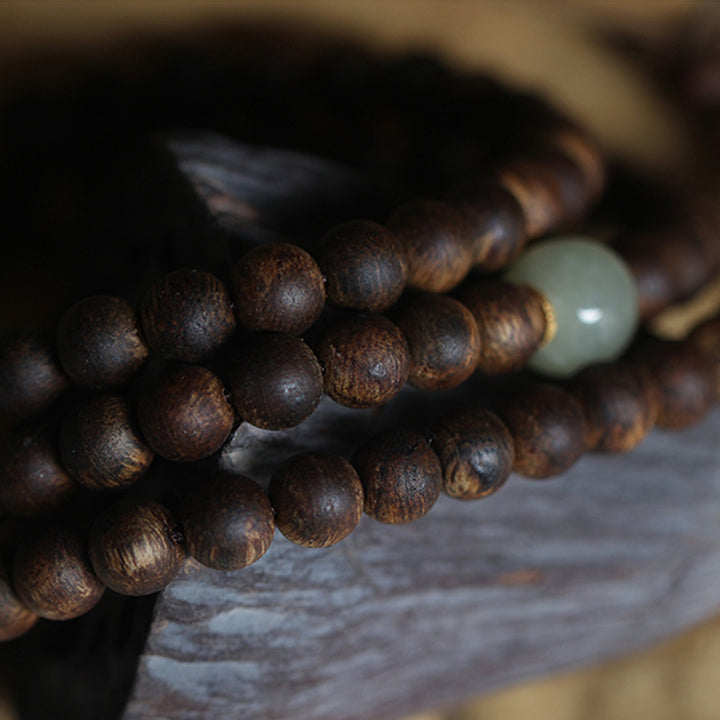 Braccialetto della pace in oro 999 con 108 perle Mala Nha Trang Bai Qinan Agarwood Jade (solo uno in magazzino)
