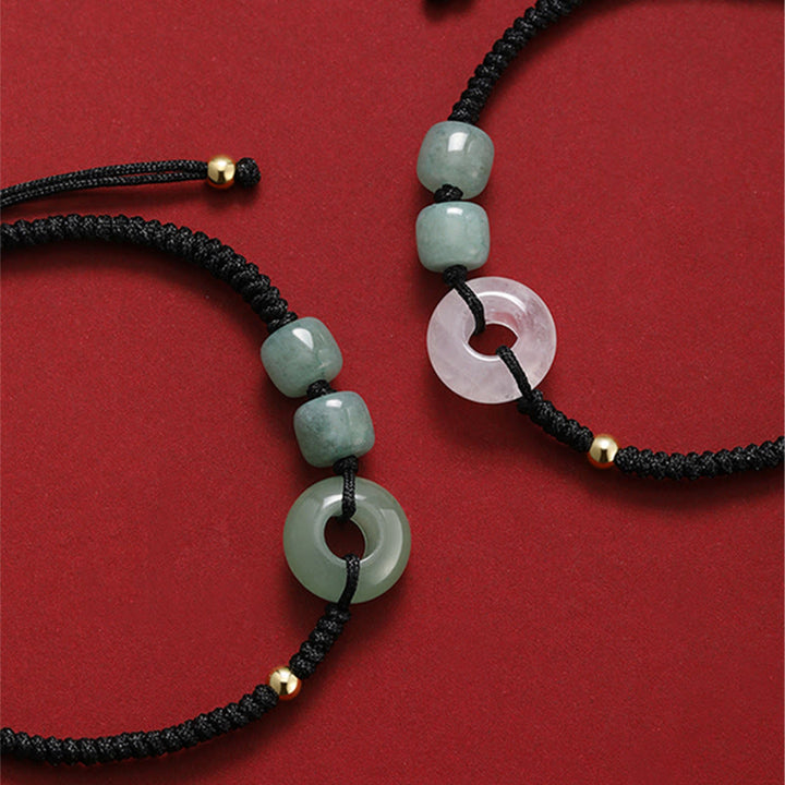 Buddha Stones 2 pezzi Braccialetto di coppia intrecciato con fibbia della pace, giada bianca, avventurina verde e fortuna