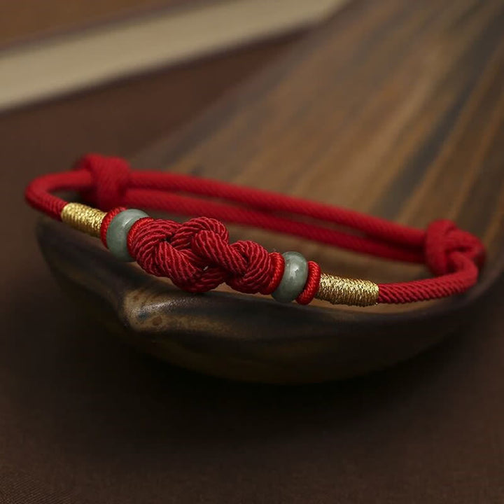 Porta buona fortuna braccialetto di coppia intrecciato con nodo di giada rossa