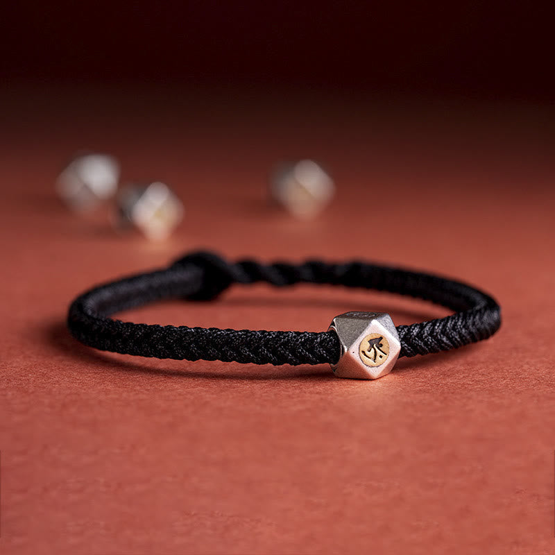 Braccialetto in corda intrecciata con protezione della fortuna del Buddha, fatto a mano in argento sterling 925 con zodiaco cinese, Buddha Stones natale - Nero (circonferenza polso 14-17 cm) - Cane/Maiale-Buddha Amitabha - image 7
