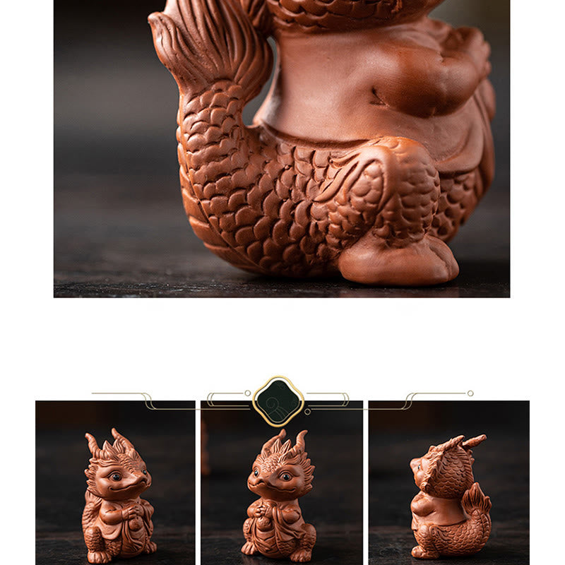 Buddha Stones Fortuna Drago Ricchezza Tè Animale Domestico Figurina Argilla Viola Decorazione