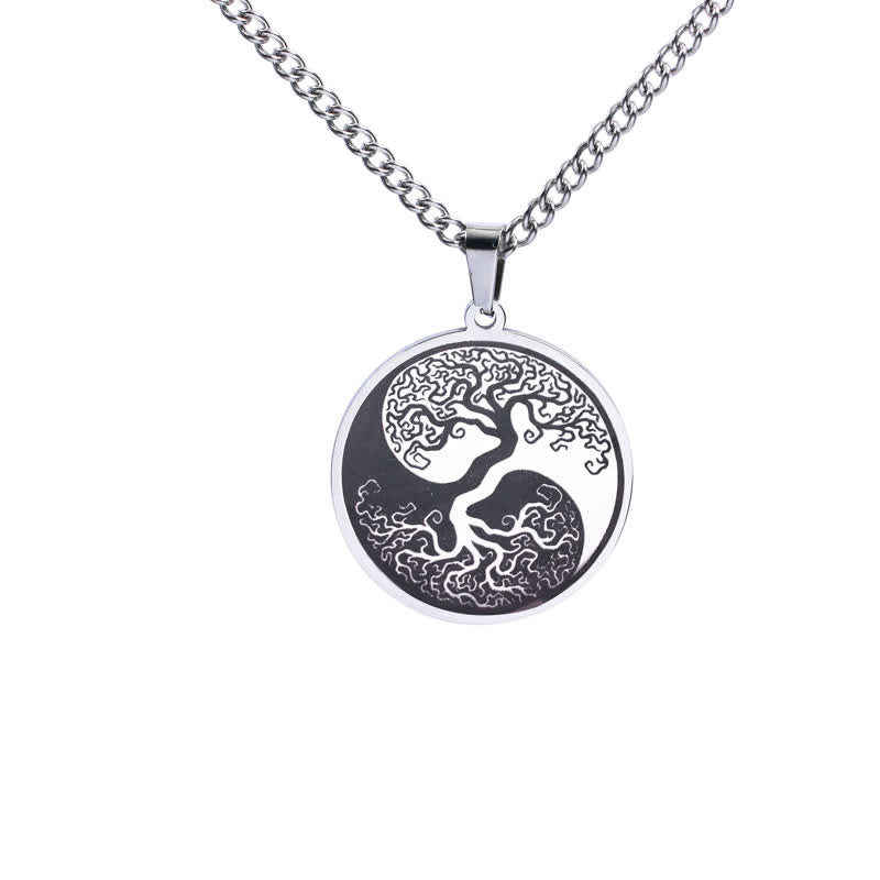 Collana con ciondolo in acciaio al titanio e Buddha Stones, l'albero della vita - Argento - image 5