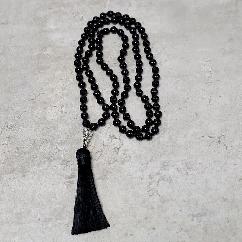 Buddha Stones 108 Mala Perle di Onice Nero Yoga Meditazione Preghiera Collana