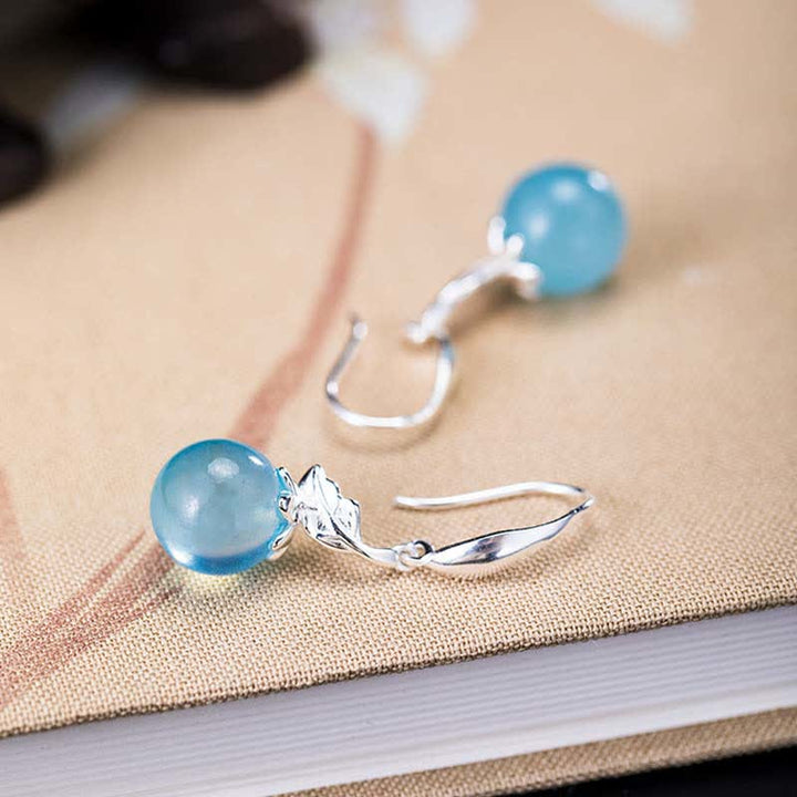 Buddha Stones 925 Sterling Silver Acquamarina Naturale Foglia Fiore Orecchini Collana Pace