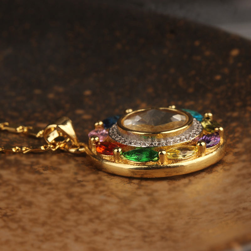 Buddha Stones Zircone colorato Rame Ricchezza Fortuna Rotazione Bracciale Collana Pendente