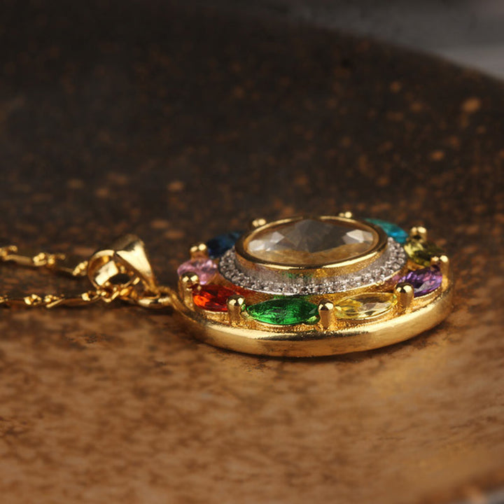 Buddha Stones Zircone colorato Rame Ricchezza Fortuna Rotazione Bracciale Collana Pendente