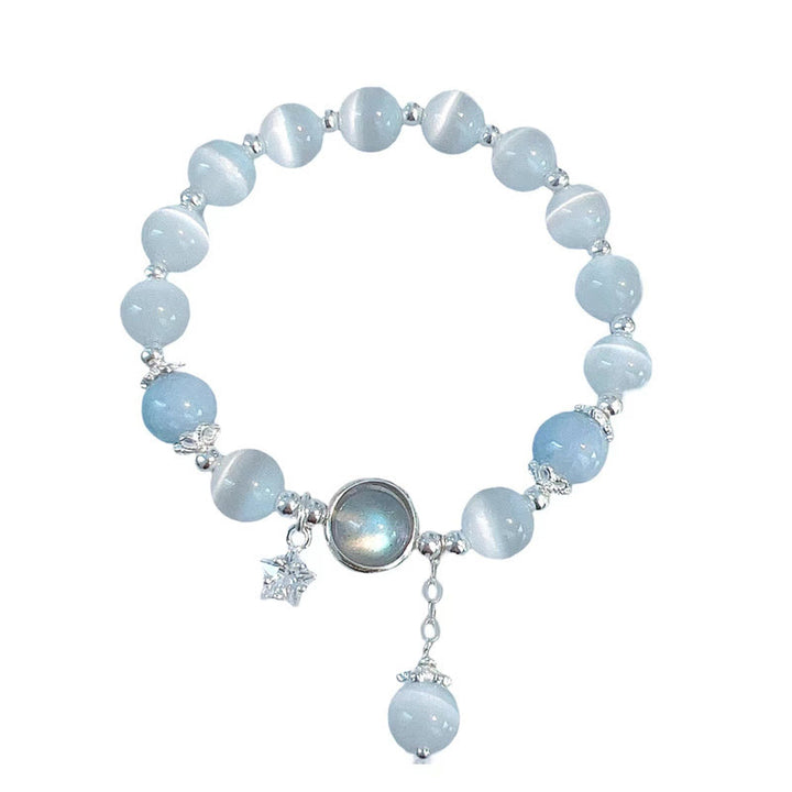 Braccialetto di supporto con ciondolo a forma di stella a forma di farfalla, pietra di luna e occhio di gatto Buddha Stones