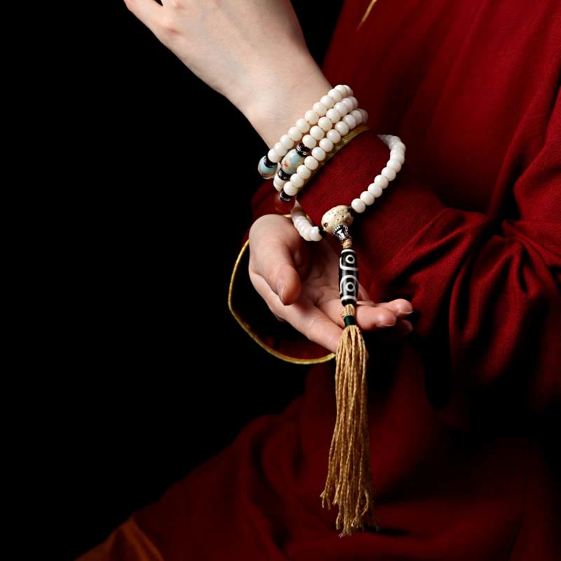 Buddha Stones Tibet 108 perle Mala Bodhi Seme Bagua Vajra Dzi Perline Bracciale Ricchezza Agata Grigia