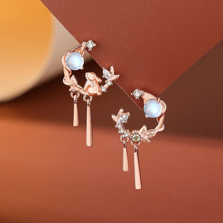 Collana con ciondolo e orecchini in argento sterling 925 con motivo a fiori di pietra lunare dell'anno del coniglio - Orecchini - Oro rosa - image 8