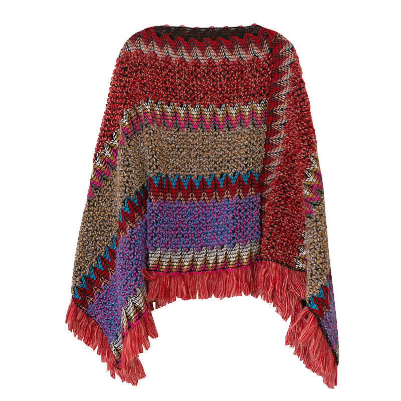 Scialle tibetano lavorato a maglia con Buddha Stones, mantello caldo, sciarpa tibetana con nappe