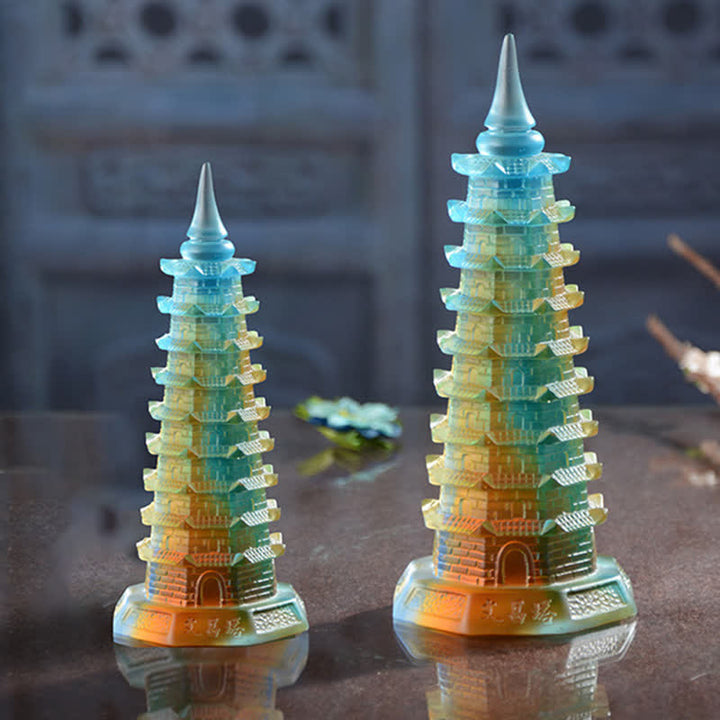 Torre di Wenchang Feng Shui fatta a mano in cristallo Liuli Pagoda Pezzo d'arte Fortuna Decorazione per ufficio in casa